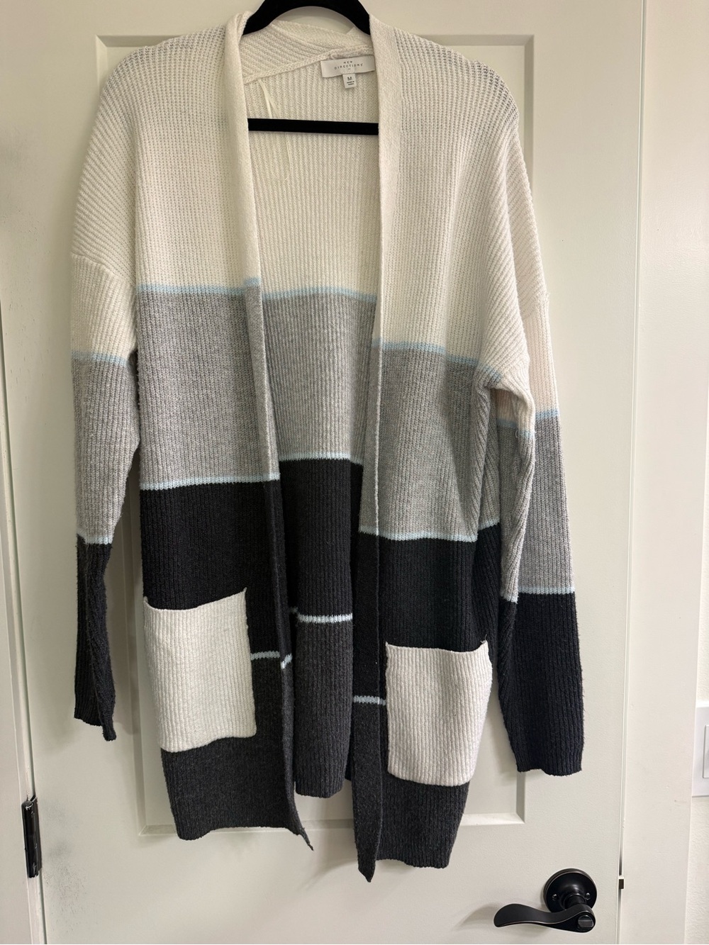 new directions Colorblock Open-Front Cardigan - White, Gray & Black